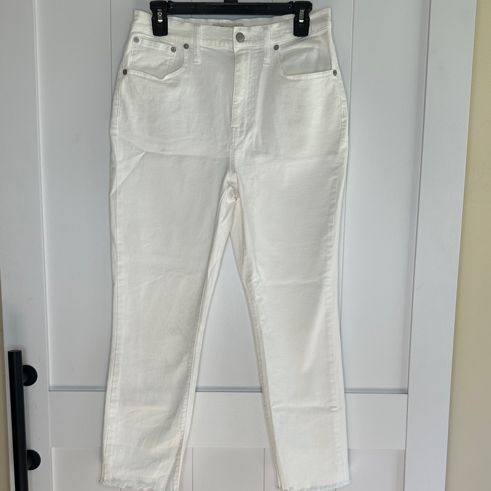 Madewell Women's High Rise Slim Crop Boyjean Jeans in White Size 27